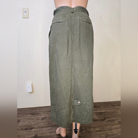 Vintage Willis& Geiger Skirt 8 USA Made Bush Poplin Wrap Maxi Green  Military - Picture 2 of 15